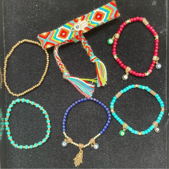 Colorful Beaded Bracelet set - Evil eyes and the Hand of Fatima - Picture 2 of 9